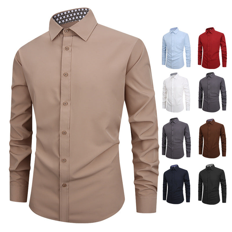 Men's Solid Color Warm Casual Simple Business Shirt