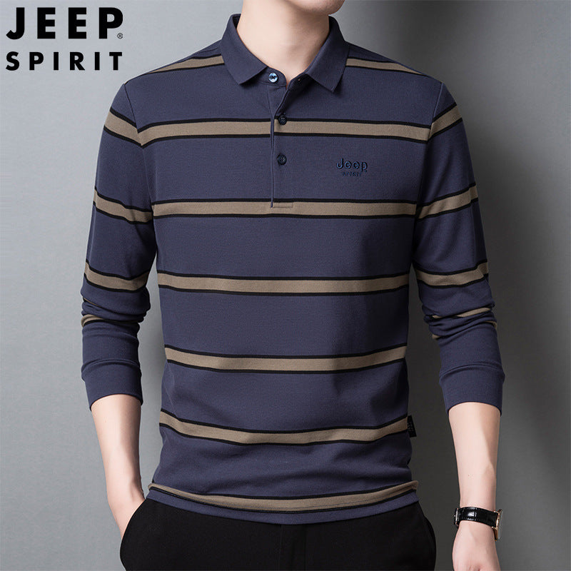 Lapel striped business casual polo shirt