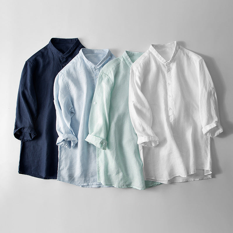 Men's Casual Loose Solid Color Cotton Linen Shirt