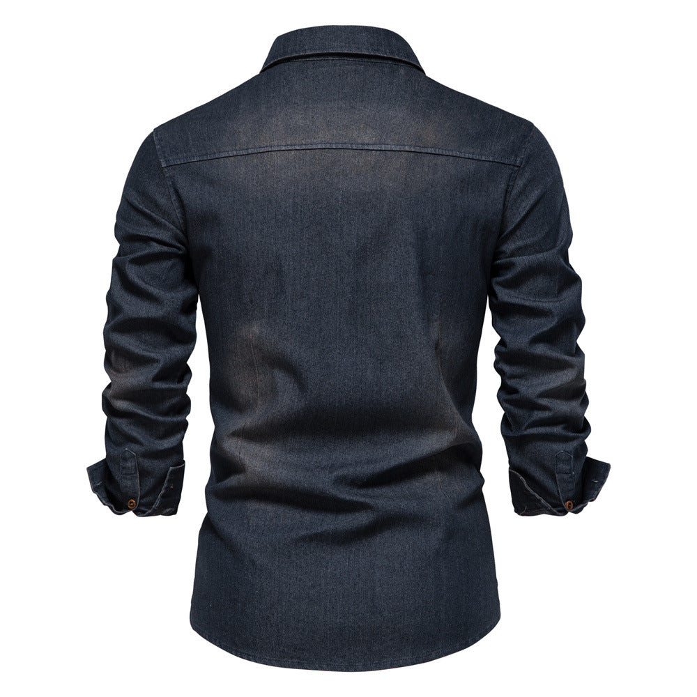 Men's Casual No-Iron Long Sleeve Denim Shirt