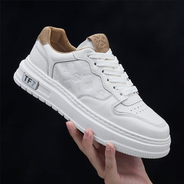 Men's New Winter Velvet Casual Cowhide White Shoes