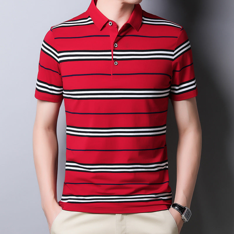 Men's Business Casual Striped Lapel Short Sleeve POLO Shirt