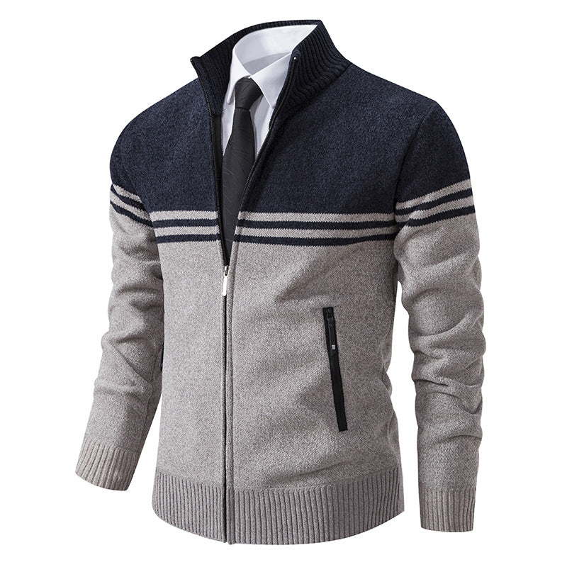 Men's Stand Collar Fashion Casual Color Block Sweater