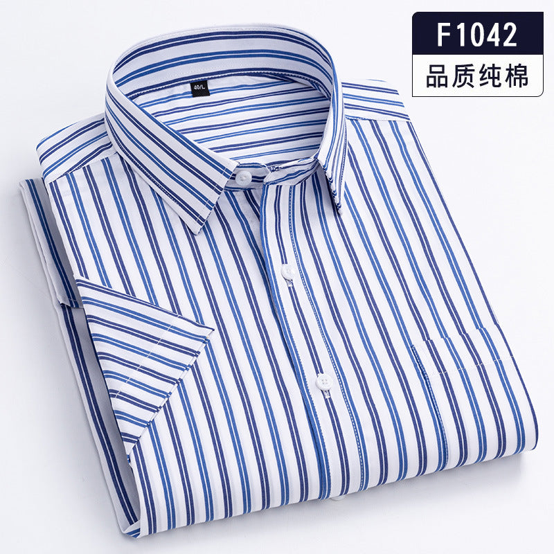 Men's 100% Cotton Striped Comfortable Breathable Slim Fit Casual Short-sleeved Shirt