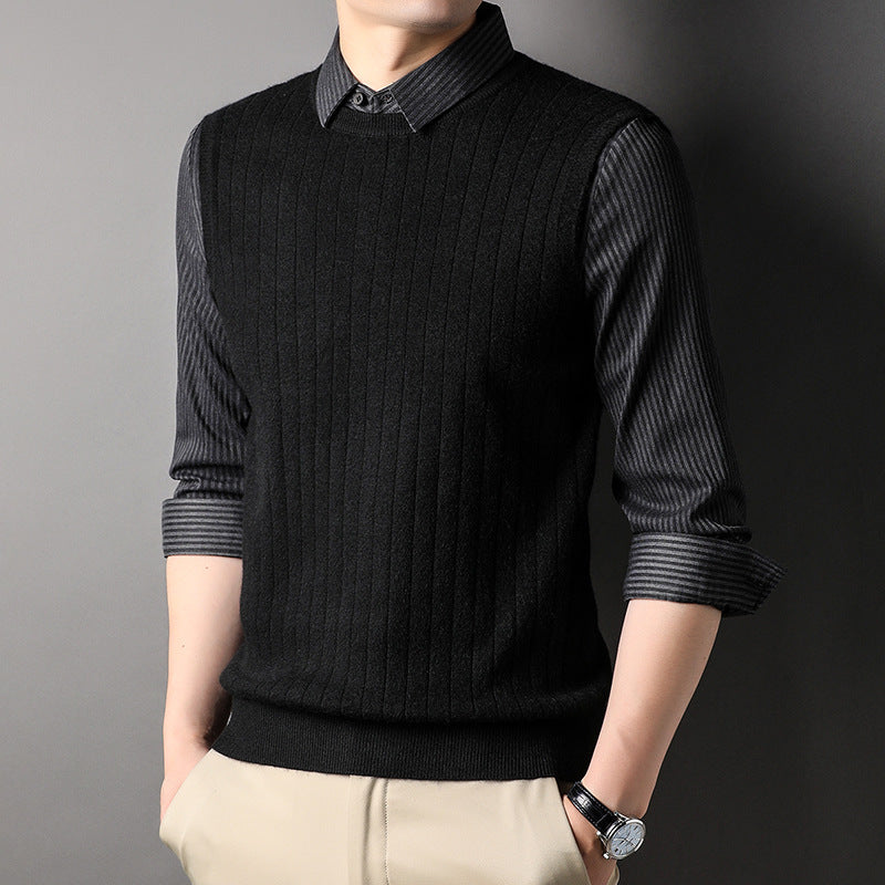 Men's Lapel Warm Business Casual Fake Two-Piece Sweater