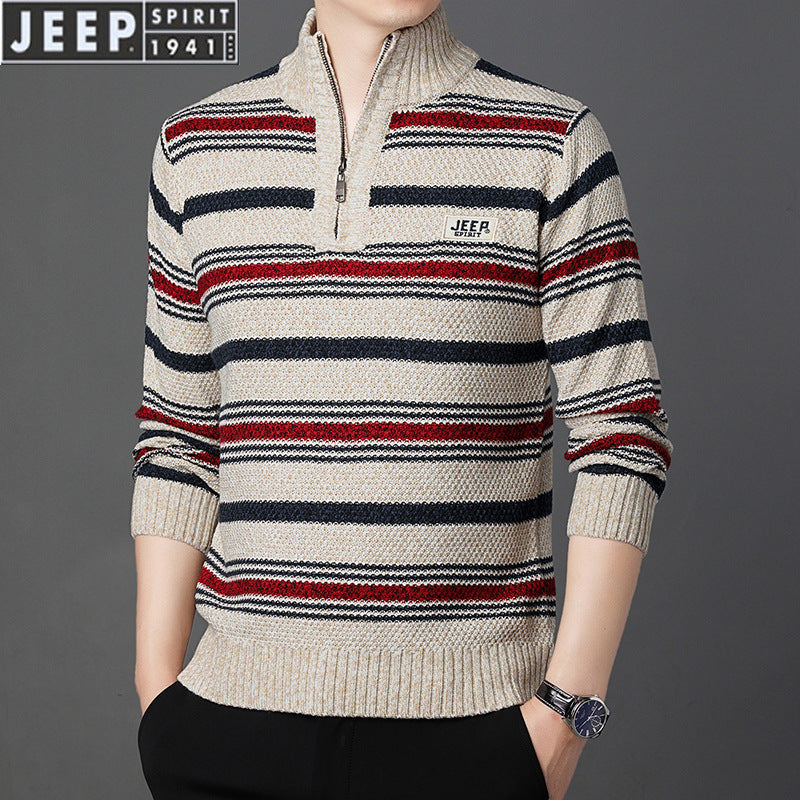 Men's Pullover Fleece Thickened Half Zipper Sweater