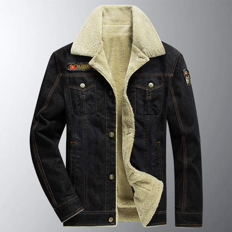 Men's Outdoor Velvet Thickened Denim Jacket