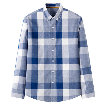 New Cotton Men's Long-sleeved Plaid Shirt