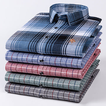 Men's New Pure Cotton Brushed Fashion Casual Plaid Shirt