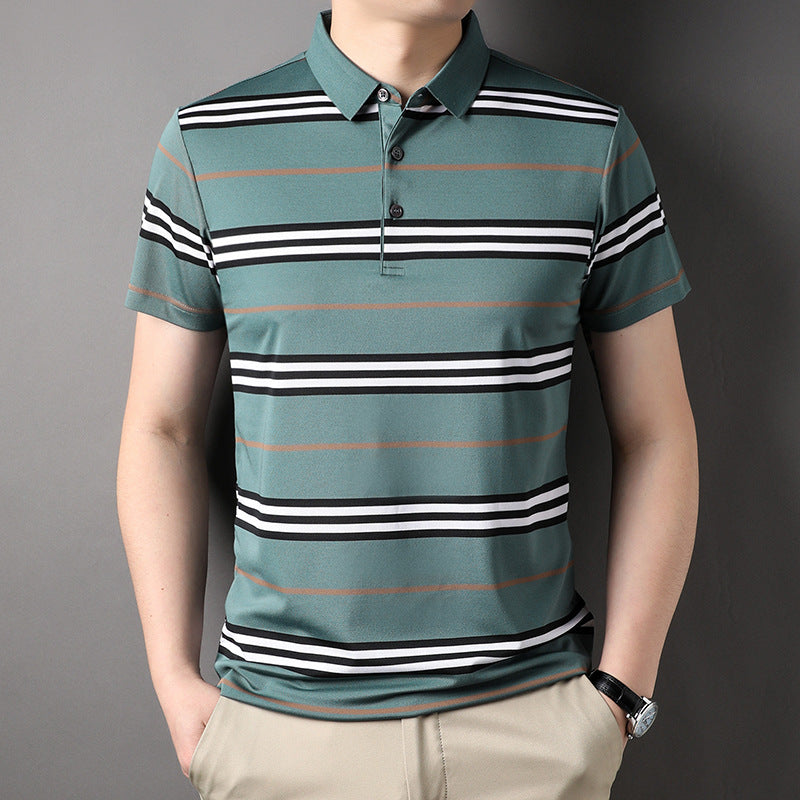 Color block striped men's lapel polo shirt