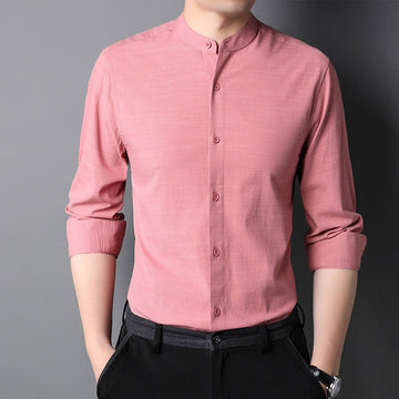 2023 Men's Business Casual Slim Fit Cotton Stand Collar Long Sleeve Shirt