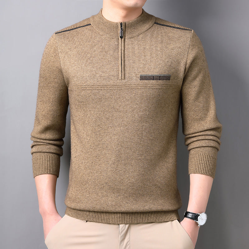 Men's Half Turtle Collar Zip Warm Knitted Wool Sweater