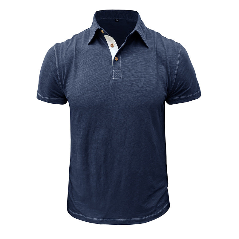 Men's Lapel Cotton Casual Color Block POLO Shirt