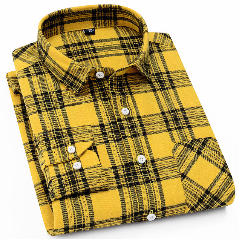 Men's New Polyester-cotton Brushed Plaid Casual Slim-fit Long-sleeved Shirt