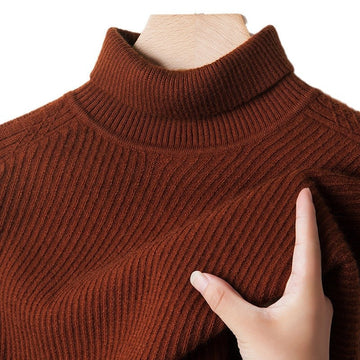 Men's Solid Color Turtleneck Warm Fashionable Knitted Sweater