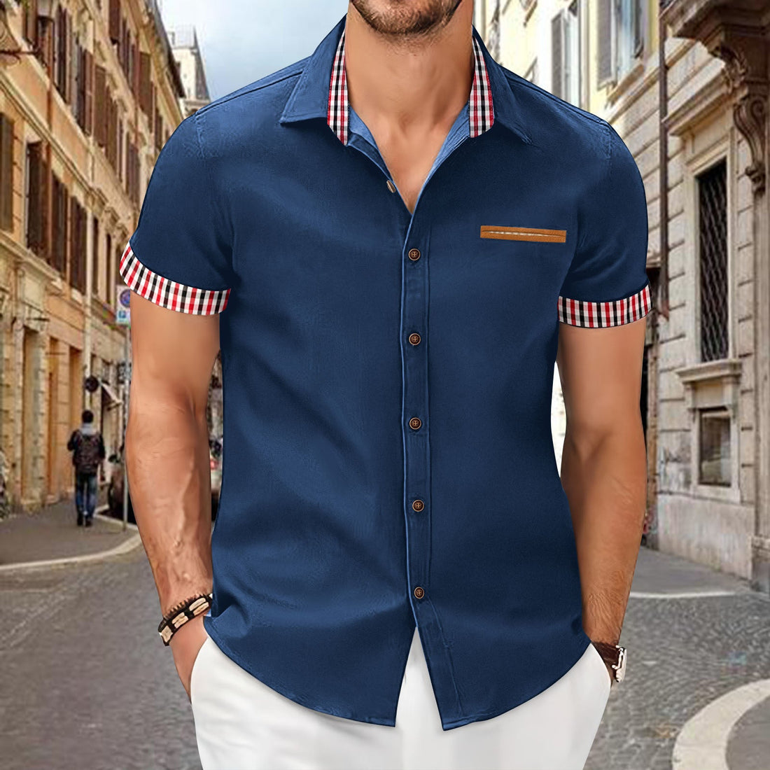 2024 New Fashion Men's Plaid Color Matching Business Casual Shirt