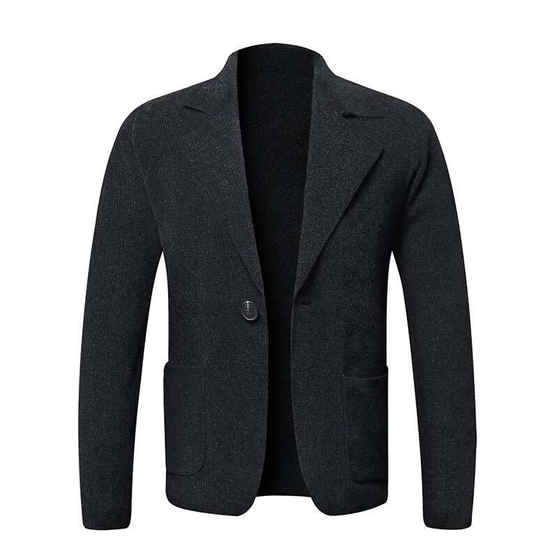 2025 New Men's Solid Color Suit Knitted Jacket