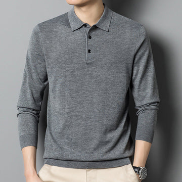 Long-sleeved casual lapel all-match thin POLO sweater