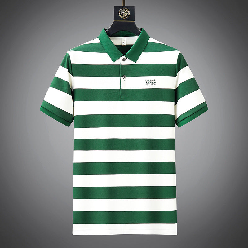 High-end ice silk striped polo shirt