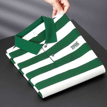 High-end ice silk striped polo shirt