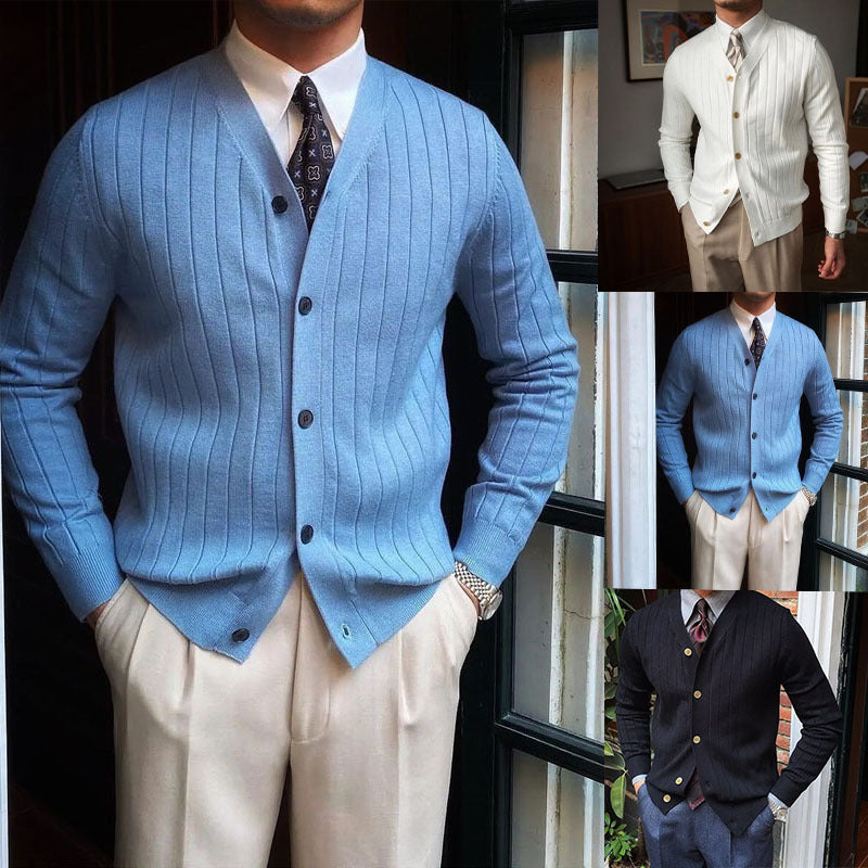 Men's Casual V-Neck Button Sweater Jacket