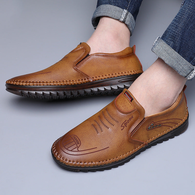 Casual soft sole slip-on trendy leather shoes