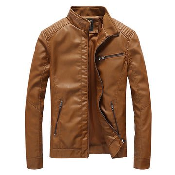 Men's Stand Collar Leather Jacket