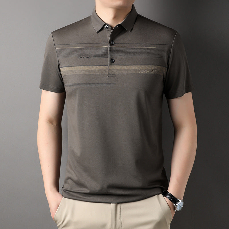 Cotton lapel striped business casual polo shirt