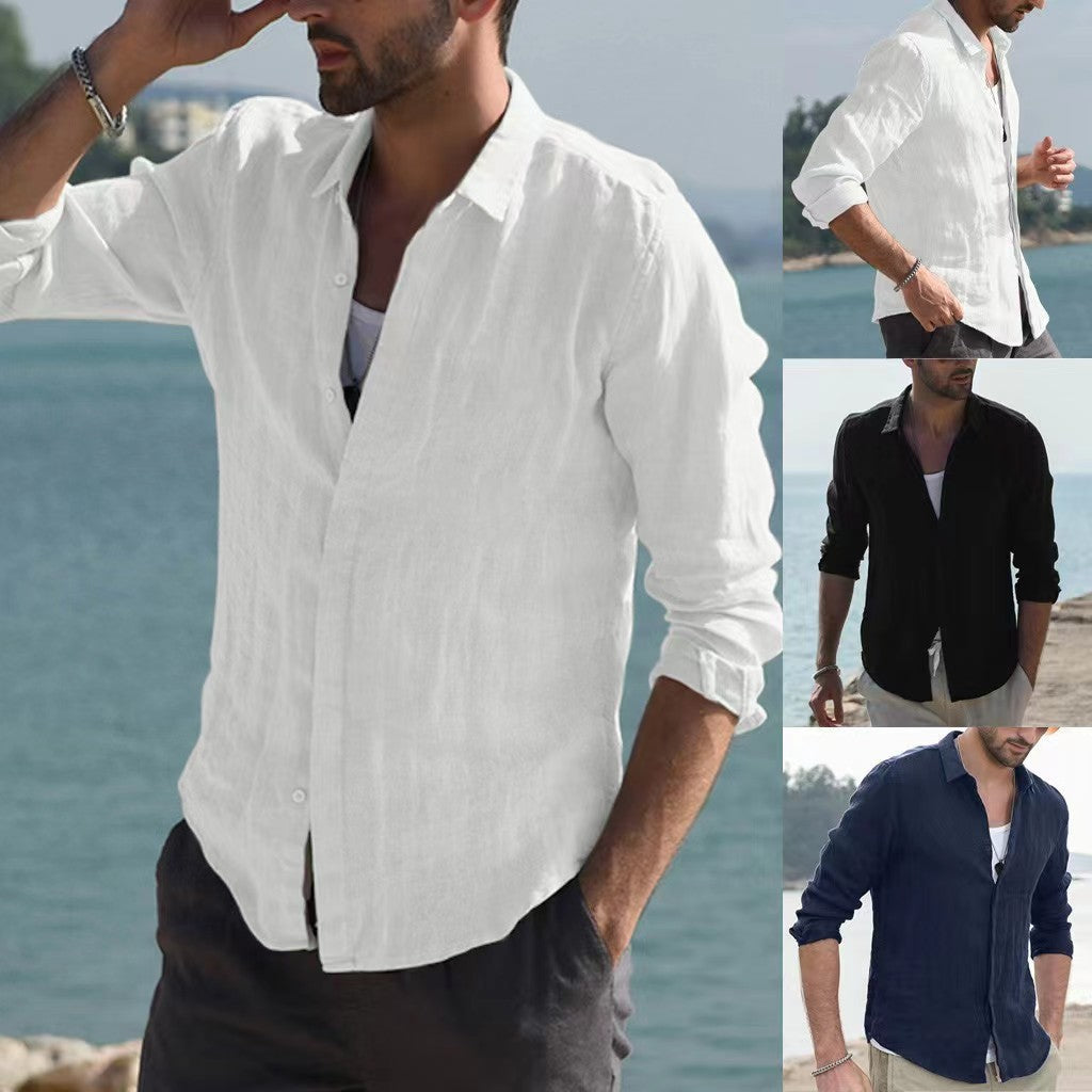 2023 Men's Retro Casual Cotton Linen Solid Color Shirt