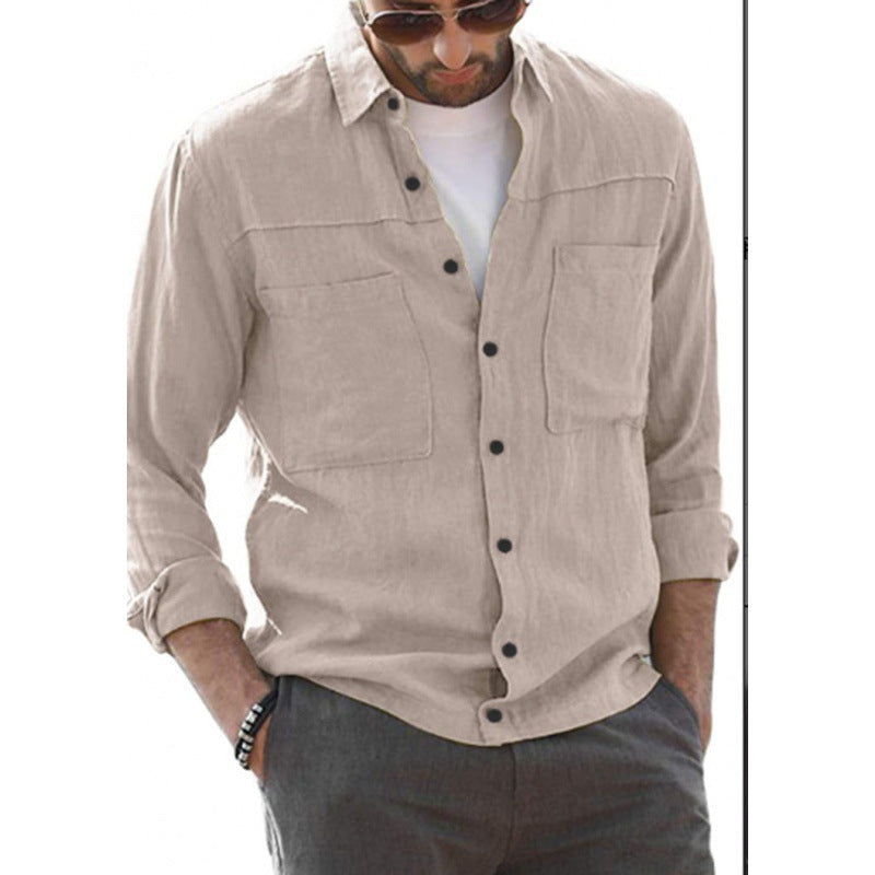 Men's Casual Solid Color Simple Long-sleeved Shirt