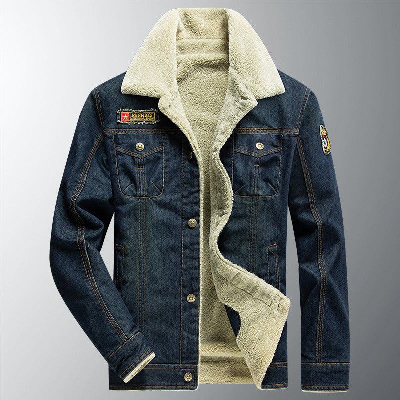 Men's Outdoor Velvet Thickened Denim Jacket