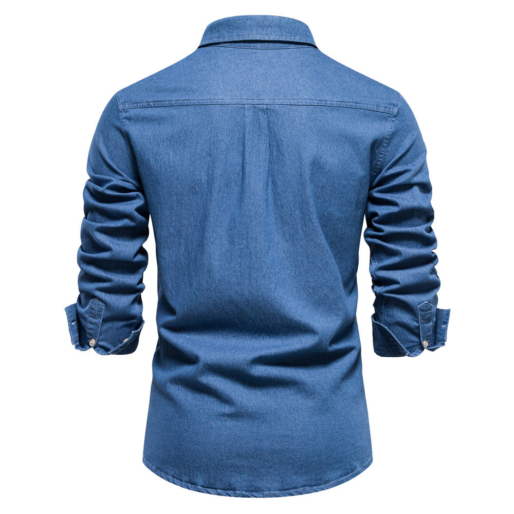 Men's No-iron Casual Solid Color Denim Long-sleeved Shirt