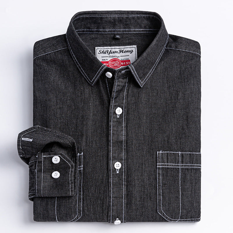 2025 New Men's Cotton Casual Denim Long-sleeved Shirt