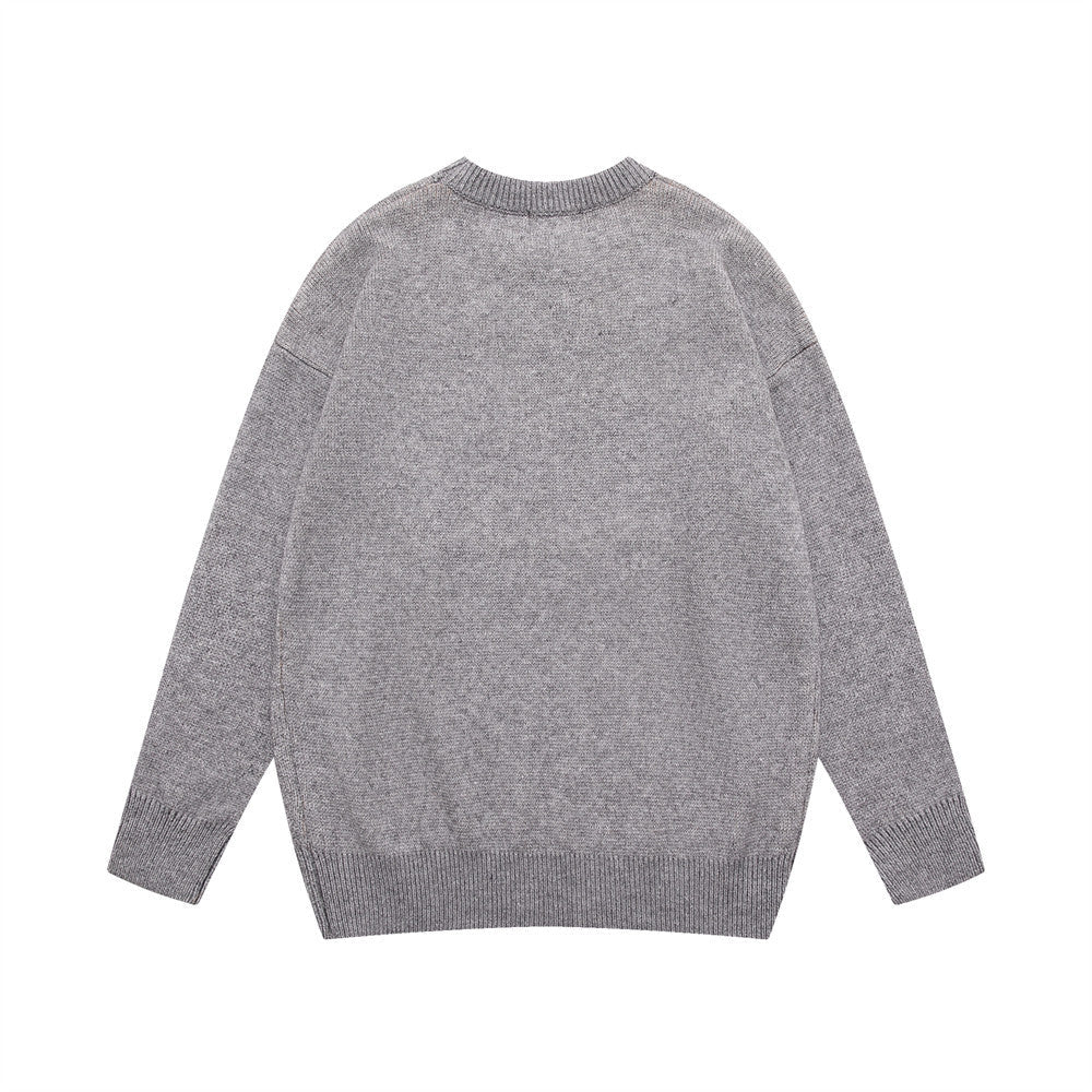 Men's Jacquard Round Neck Loose Casual Sweater