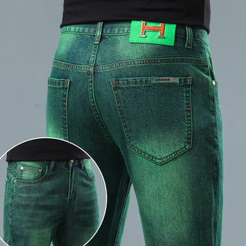 Men's High-end Slim Straight Green Jeans