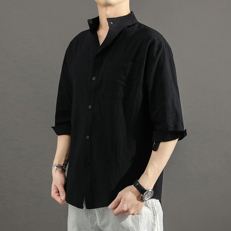 Men's Summer Loose Cotton Linen Short Sleeve Shirt