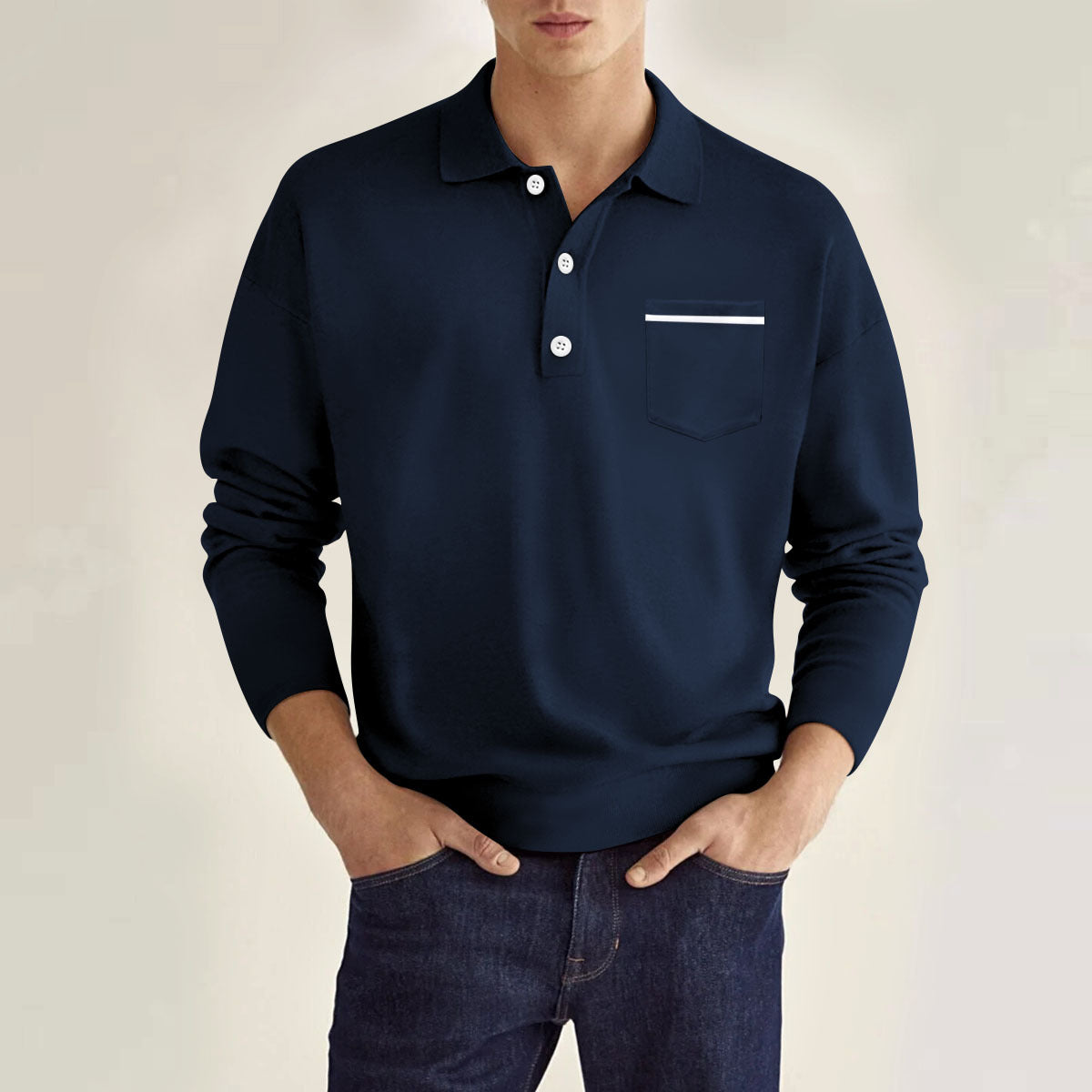 Men's Long Sleeve Pocket Casual Polo Shirt