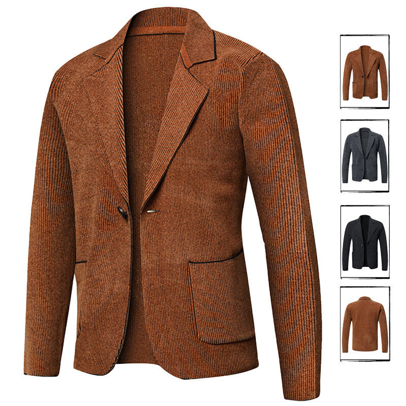 2025 New Men's Solid Color Suit Knitted Jacket