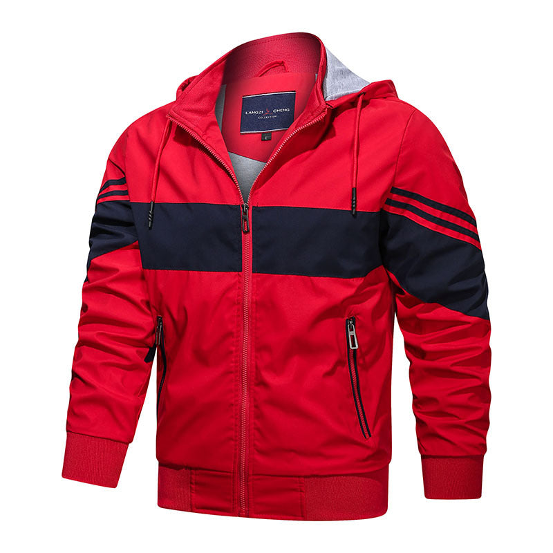 Casual Color Block Panel Hooded Track Jacket