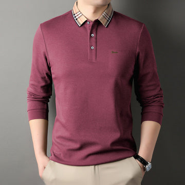 New Men's Business Lapel Senior Casual Loose Long-sleeved Polo Shirt