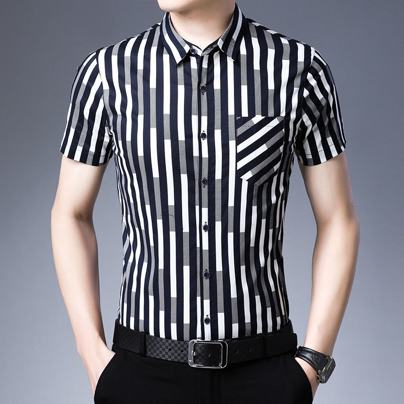 Short Sleeve Striped Lapel Shirt