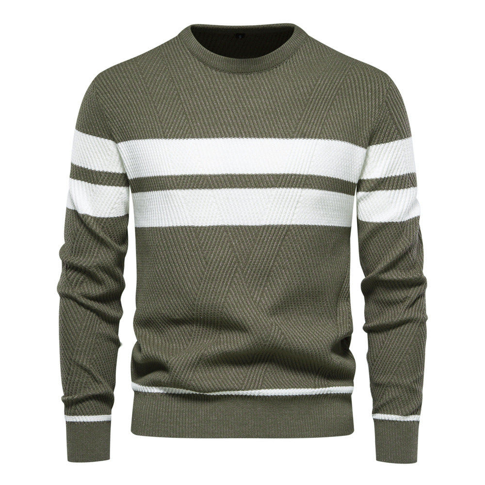 Men's Casual Striped Color Block Crew Neck Sweater