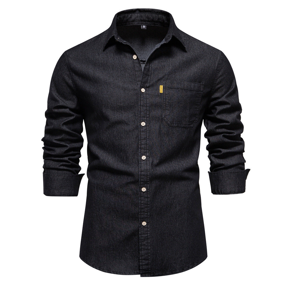 Men's No-iron Casual Solid Color Denim Long-sleeved Shirt