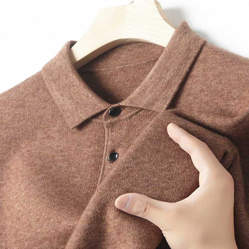 Men's Winter Pure Wool Lapel Thickened Casual Warm Sweater