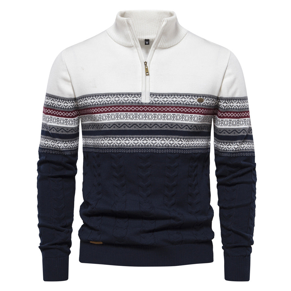 2023 Men's New Stand Collar Half Zipper Knitted High Quality Sweater