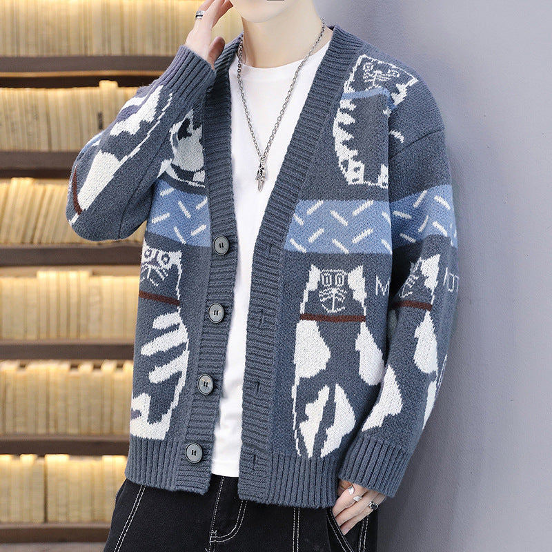 2023 Fashionable Color Blocked Casual Knitted Sweater Cardigan