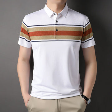 New striped cotton lapel polo shirt