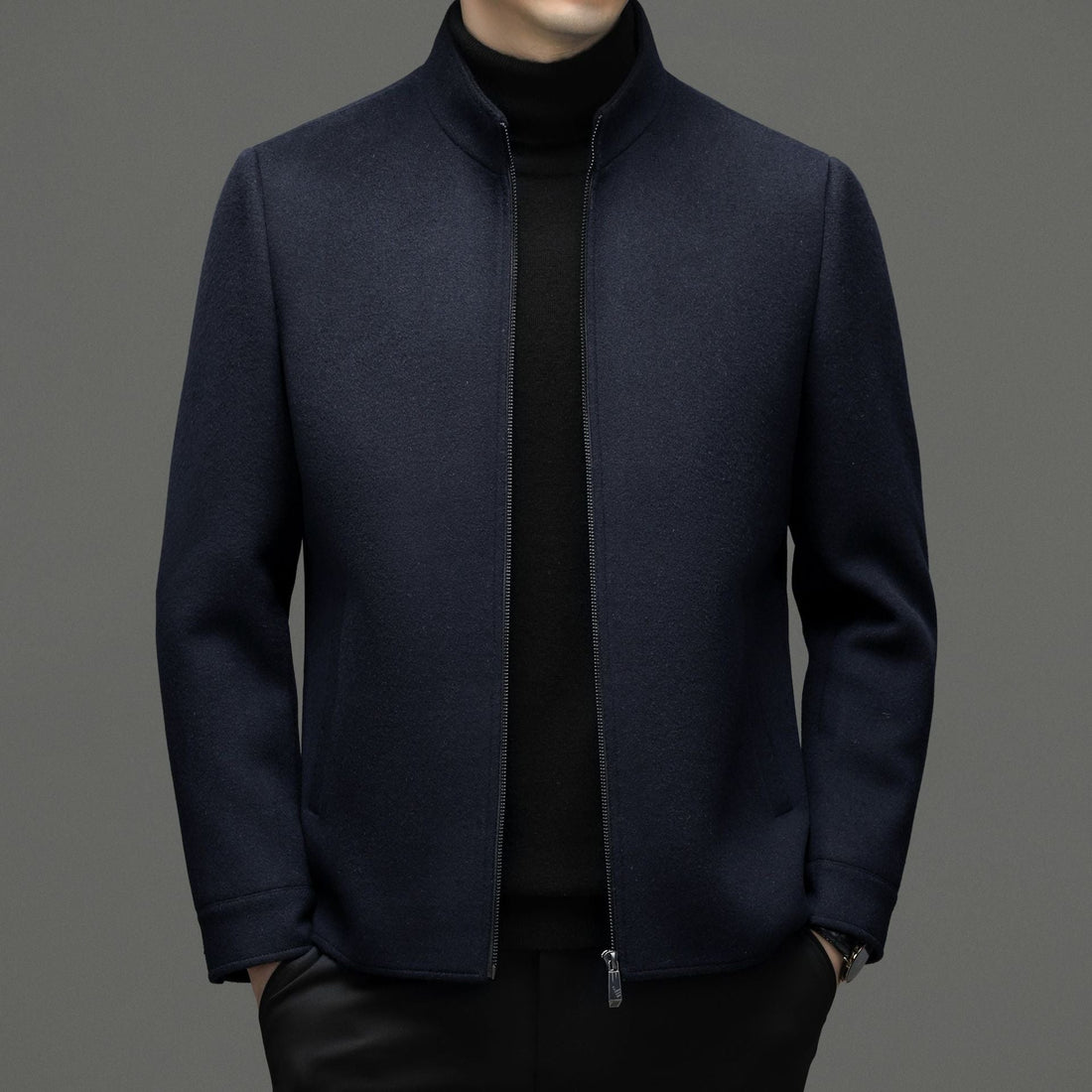 Men's Casual Stand Collar Woolen Jacket Coat