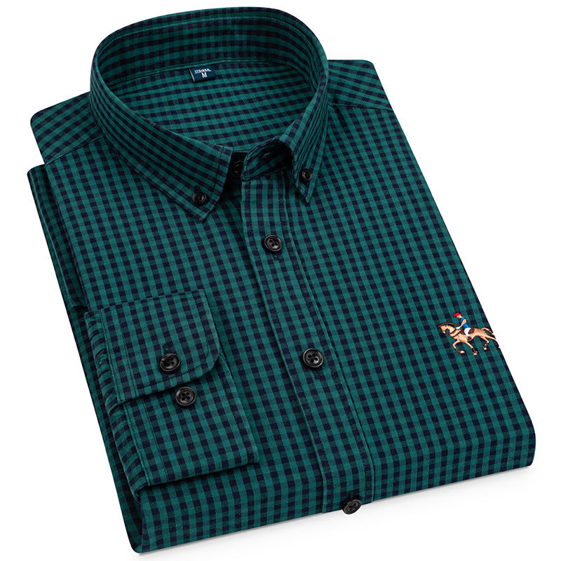 Men's New 100% Cotton Plaid Long-sleeved Shirt