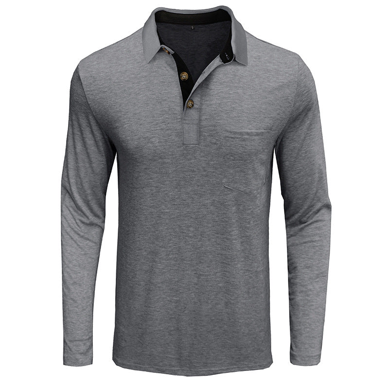 Long-sleeved solid color lapel casual polos